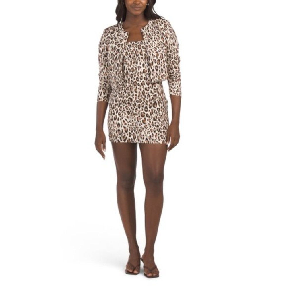 Avec Les Filles Leopard Print Mini Dress & Jacket